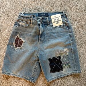 Abercrombie & Fitch Blue Jean Shorts with Patchwork